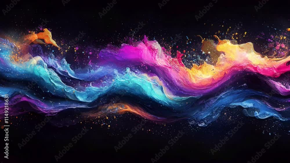 Leinwandbilder vibrant abstract wave. multicolored flow of energy and motion across a dark background. dynamic arti