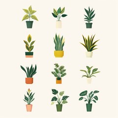 retro house plants clip art potted green