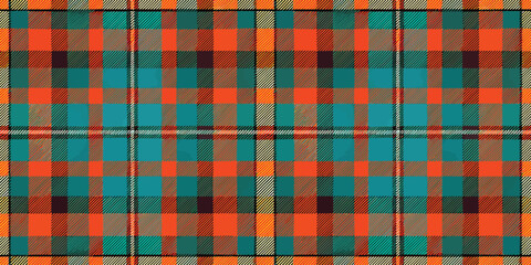 Obraz premium Colorful plaid pattern featuring vibrant orange, teal, and brown hues.