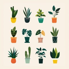 retro house plants clip art potted green