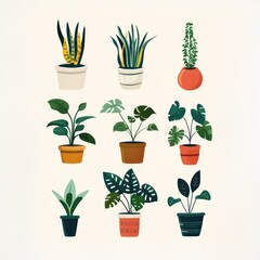 retro house plants clip art potted green