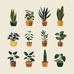 retro house plants clip art potted green