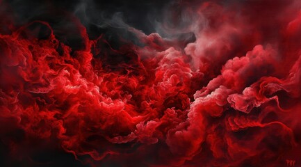 Fototapeta premium This dramatic artwork captures swirling clouds of red and black, evoking intense emotions and a sense of depth, inviting viewers to ponder the mysteries within the chaos.