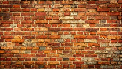Naklejka premium Ancient red brick wall with a worn, rustic texture and intricate mortar patterns, featuring a subtle blend of earthy tones and aged stone patina , mortar patterns, brick wall