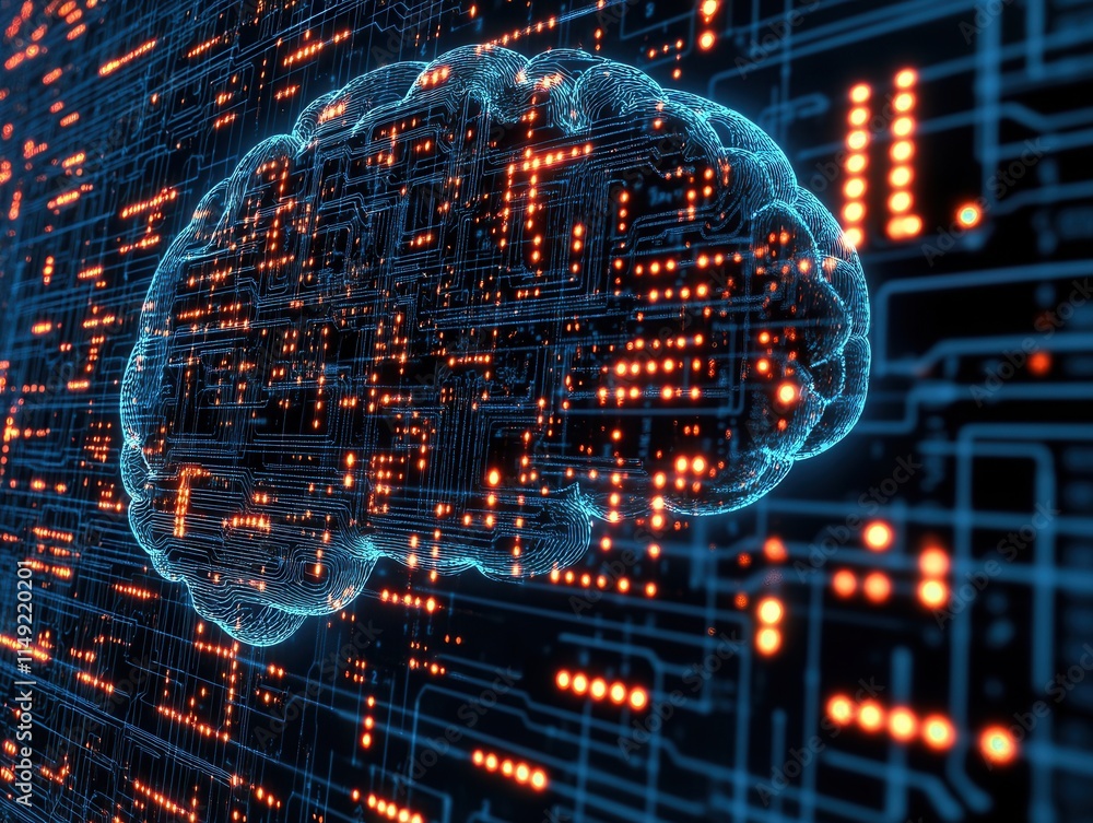 Aufkleber abstract digital brain futuristic neural network and circuit board technology concept