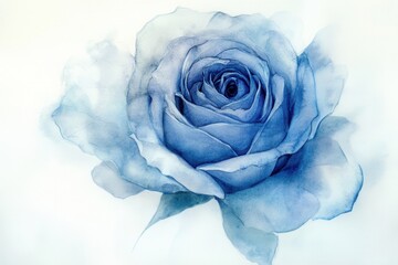 Serene Blue Watercolor Rose Elegant Floral Painting, Botanical Art Print, Romantic Flower Design