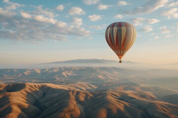 Obraz premium Hot air balloon floats above hills