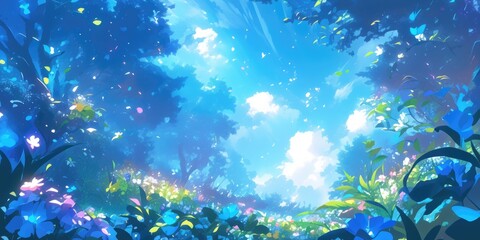 anime colorful dreamy background landscape