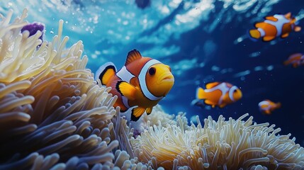 Clownfish Swimming Through Coral Reef