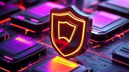 Obraz premium cyber security shield neon glow - neon and glowing effects