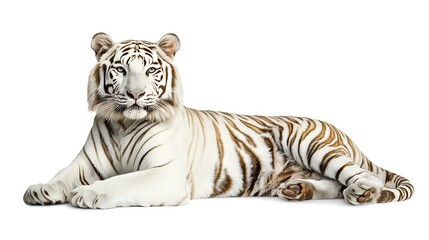 Obraz premium Majestic white tiger lying down, isolated on white background. (3)