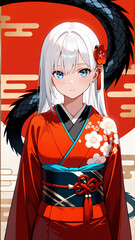 Anime Kimono Girl with Dragon