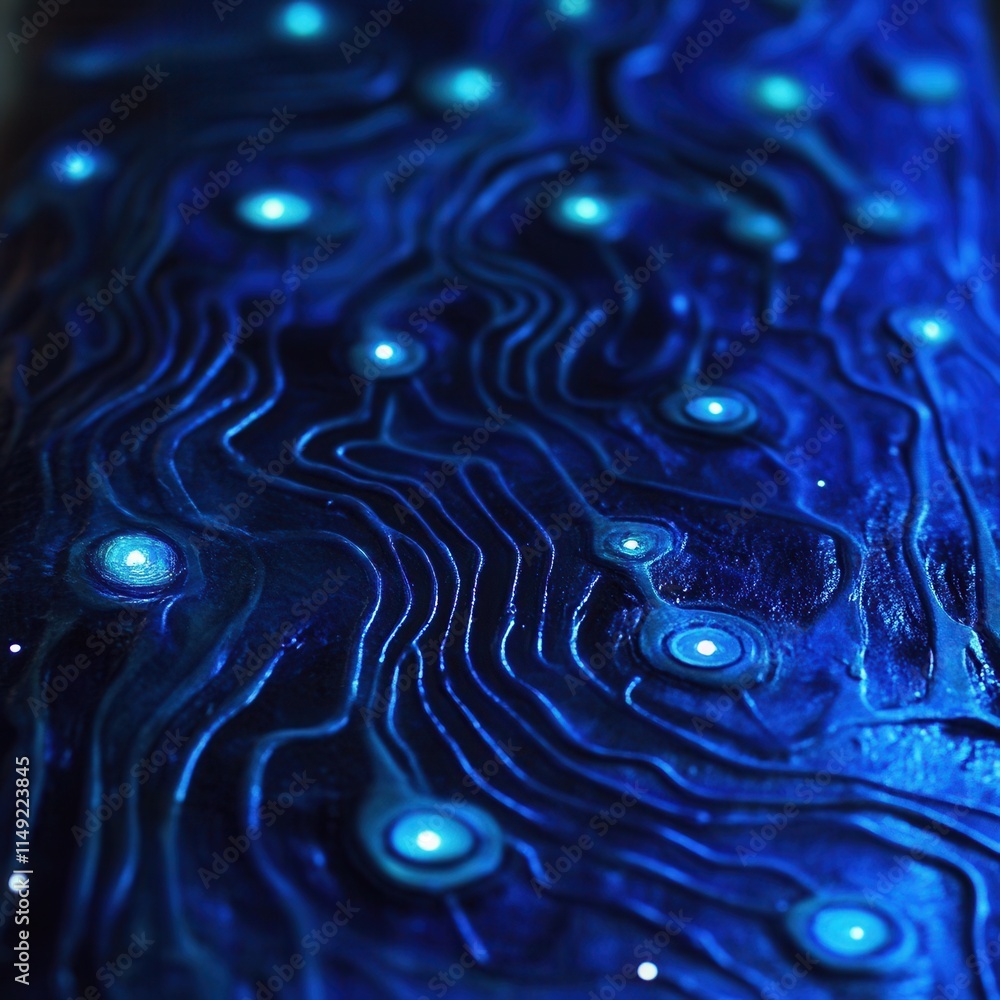 Poster abstract blue glowing texture deep ocean waves with luminous points, high-resolution background imag