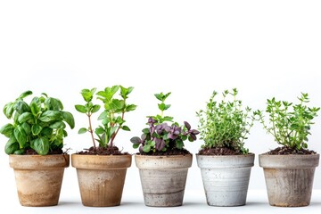 Fototapeta premium Fresh herbs growing in small pots