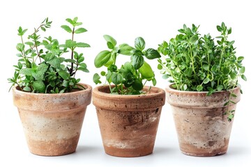 Fototapeta premium Fresh herbs growing in small pots