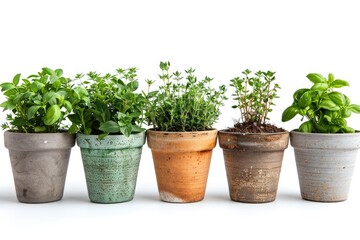 Fototapeta premium Fresh herbs growing in small pots