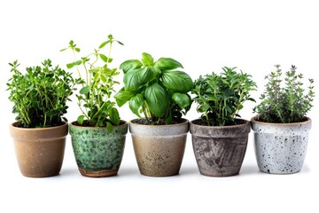 Fototapeta premium Fresh herbs growing in small pots