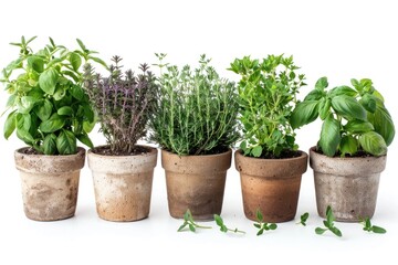 Fototapeta premium Fresh herbs growing in small pots