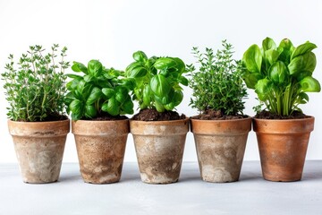 Fototapeta premium Fresh herbs growing in small pots