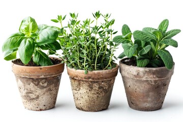 Fototapeta premium Fresh herbs growing in small pots