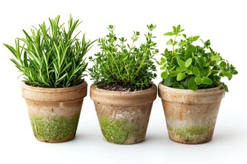 Fototapeta premium Fresh herbs growing in small pots