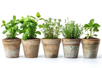 Fototapeta premium Fresh herbs growing in small pots