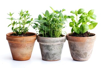 Fototapeta premium Fresh herbs growing in small pots