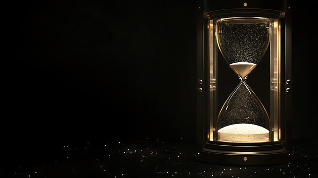 Hourglass with sand flowing down in countdown form, empty area for text or message