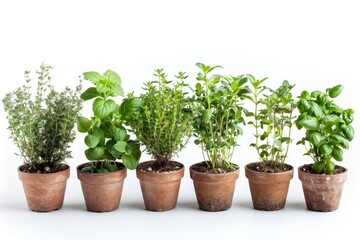 Fototapeta premium Fresh herbs growing in small pots
