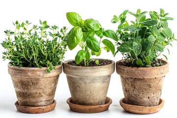 Fototapeta premium Fresh herbs growing in small pots