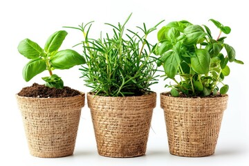 Naklejka premium Fresh herbs growing in small pots