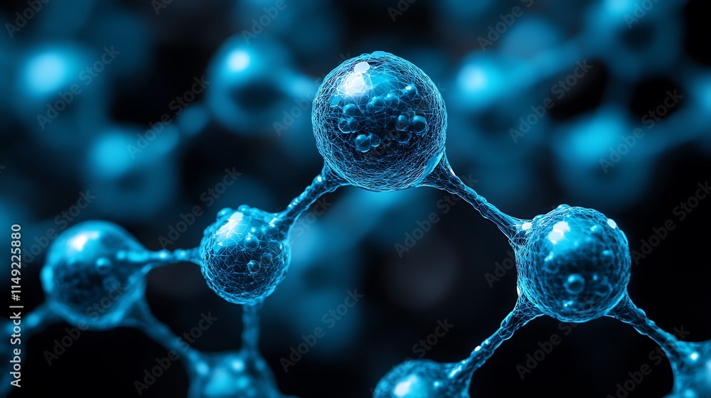 Poster abstract molecular structure: intricate, interconnected spheres form a mesmerizing, abstract represe