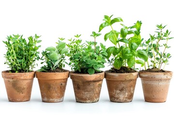 Fototapeta premium Fresh herbs growing in small pots