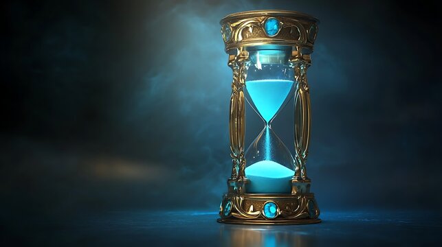 Elegant hourglass with sand flowing down marking time running out with space for text