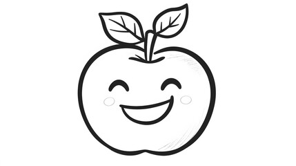 Obraz premium Line drawing of a smiling apple with a leaf on top