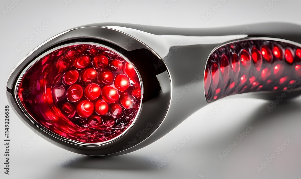 Poster sleek chrome device with red light matrix.