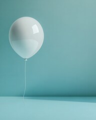 Single White Balloon Floating in a Teal Room - Minimalist 3D Render for Backgrounds and Design