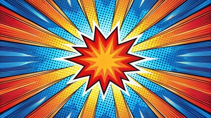 Fototapeta premium Radial comic book style artwork with bold colors and dynamic shapes forming a stylized background, visual effects, artistic design