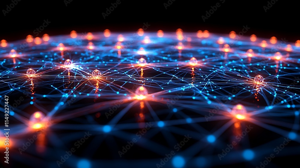 Poster global network connection: abstract digital illustration of a glowing network, representing global c