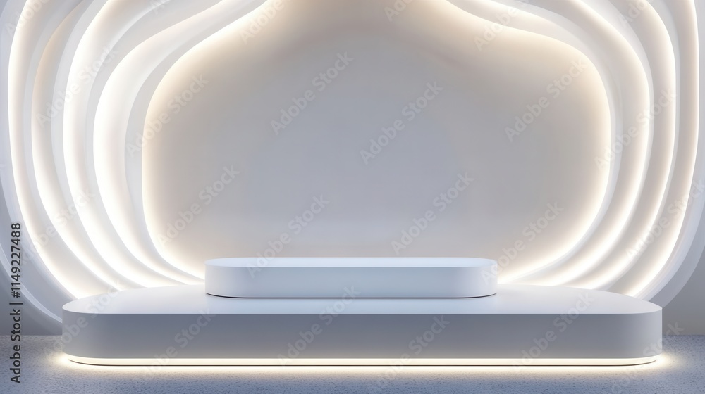 Poster modern minimalist white product display podium with illuminated curved wall background - abstract ar
