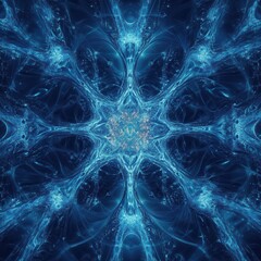 Abstract Blue Fractal Art Glowing Energy Network, Mystical Mandala Design, Digital Artwork for Backgrounds and Textures