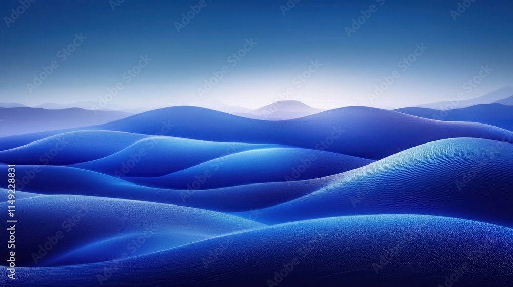 Aufkleber abstract blue digital landscape serene rolling hills of data points and soft light - 3d render