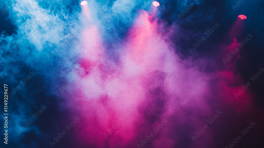 Poster Colorful smoke and lights create an enchanting atmosphere in a performance setting. 