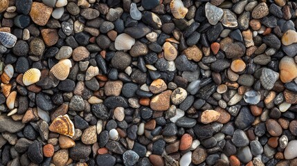 Naklejka premium High-Resolution Image of Smooth Sea Stones and Shells Beach Pebble Texture Background
