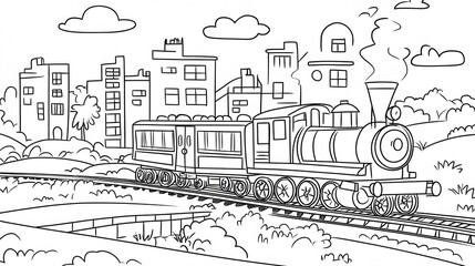 Obraz premium Line drawing of a toy train on tracks