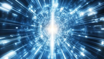 Fototapeta premium Abstract blue light tunnel, futuristic digital data stream.