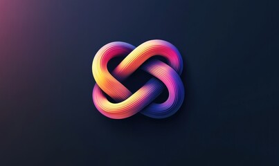 Abstract colorful intertwined knot design on dark background.