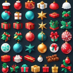 set of christmas elements