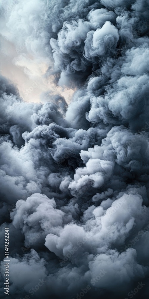 Poster This captivating image showcases a swirling mass of ethereal clouds, blending shades of gray and white, creating a mesmerizing visual experience of depth and texture.
