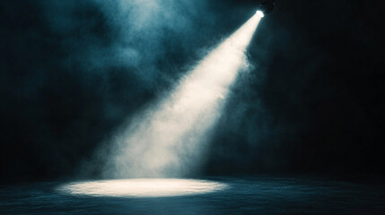 Obraz premium Soft light illuminates a dark stage with fog creating an atmospheric effect. 